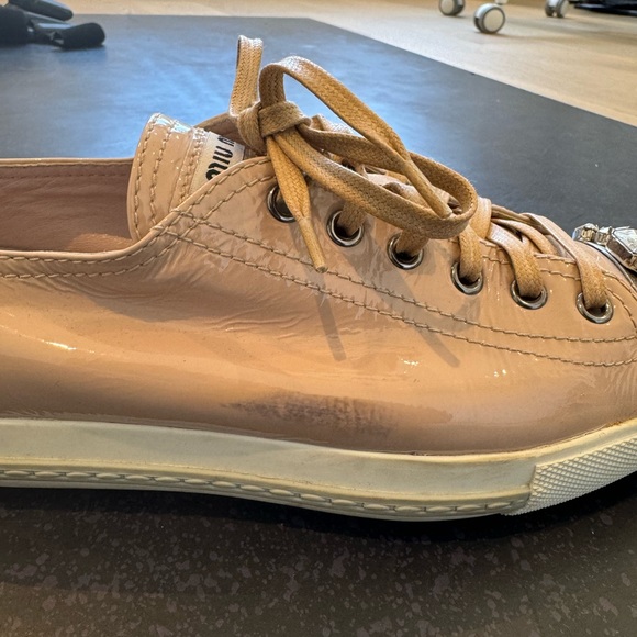 Miu Miu Beige Patent Jewel Sneakers - Picture 4 of 5
